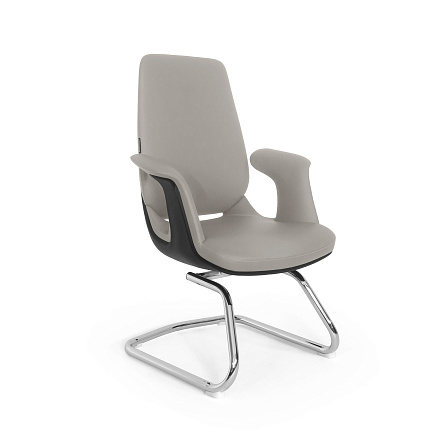 LF0-PY38-2 Кресло экокожа, полозья хром обивка серо-бежевый DL105-5
