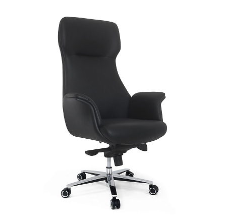 MB-613 Кресло кожа/экокожа, крестовина алюм., механизм мультиблок, обивка черный K08/PU019