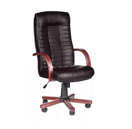 АТЛАНТ Экстра Кресло кожа+к/з, крестовина дерево обивка черный, каркас темный орех