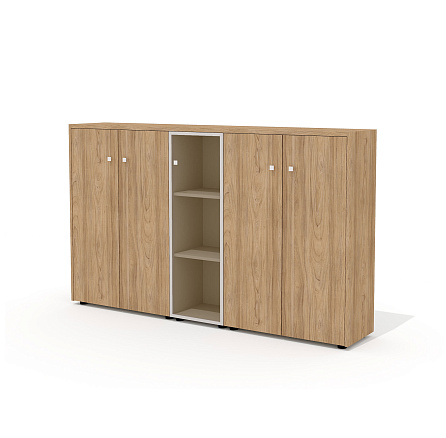 Шкаф для документов средний со стеклом (комплектация 28) 203,6х37х122,2 Рио Директ / Rio Direct вяз