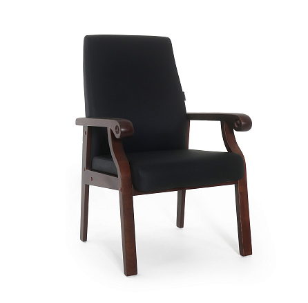 MB-501 Кресло для посетителей кожа/экокожа, с дер. подл. и каркасом, орех, обивка чёрный K08/PU019
