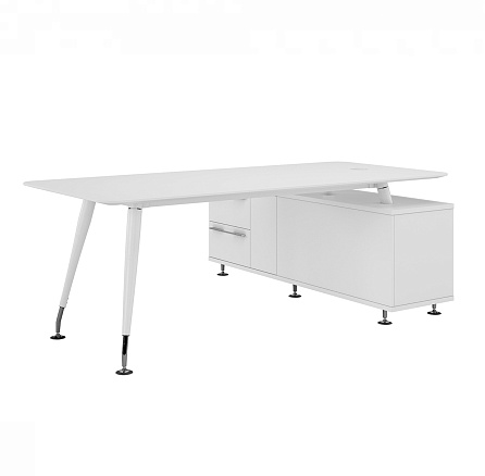 EMP105/SX.HGW Стол руководителя с опорной тумбой левый Эмпорио белый глянец