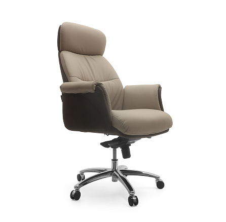 RT-5666 Кресло экокожа, крестовина хром мультиблок обивка св-бежевый TT051-03/тмн-серый TT051-16