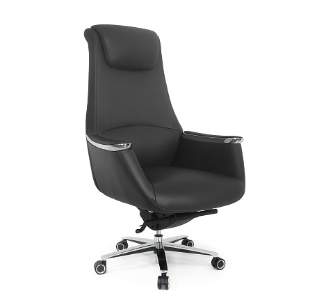 MB-638 Кресло кожа/экокожа, крестовина алюм., механизм мультиблок, обивка черный K08/PU019