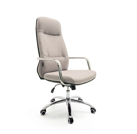 RT-5655 Кресло экокожа, крестовина хром, ТопГан Люкс обивка св-бежевый TT051-03/темно-серый TT051-16