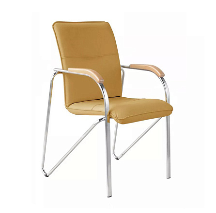 SAMBA Стул иск. кожа  хром обивка песочный V-17, подлокотники бук 1.007 (новый оттенок)