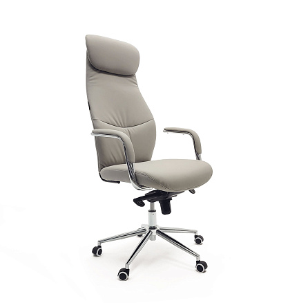 RT-5680 Кресло экокожа, крестовина хром, мультиблок обивка серо-бежевый RXT051-02