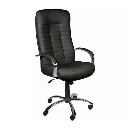 АТЛАНТ Кресло кожа+к/з, крестовина хром обивка черный