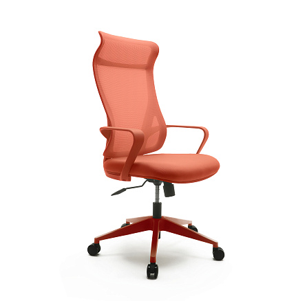 SK-3226A Кресло спинка сетка, сиденье ткань, крестовина оранж пластик, обивка оранжевыйDM-2908/TX-23