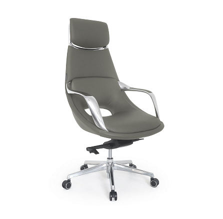 LF0-PY11 Кресло кожа,механизм мультиблок, крестовина полирован.алюминий обивка темно-серый 756-12
