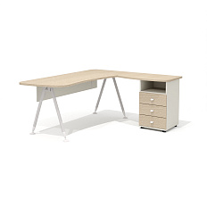 GM-118R + G-118.1R + G-27 + G-87 Составной эргономичный стол на металлокаркасе правый Gamma дуб выбеленный N/беж