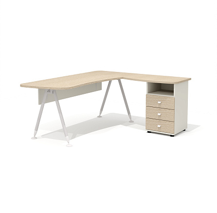 GM-118R + G-118.1R + G-27 + G-87 Составной эргономичный стол на металлокаркасе правый Gamma дуб выбеленный N/беж