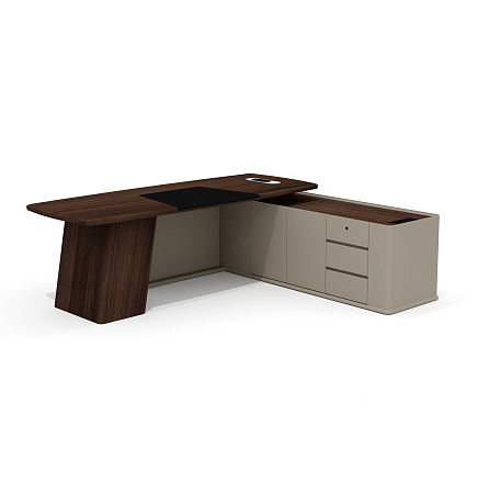 AS-24.1R Стол руководителя с опорной тумбой 240х196х76 Астон / Aston дуб Верде/серый кварц/мокко