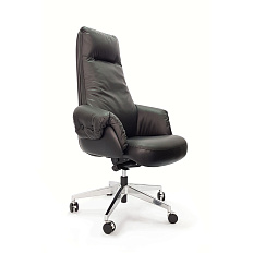 AR-C107L-H Кресло кожа+экокожа, крестовина полированный алюминий обивка чёрный PW8616/K61-5