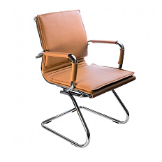 CH-993-Low-V Кресло экокожа, полозья обивка светло-коричневый camel, каркас хром, ID664075