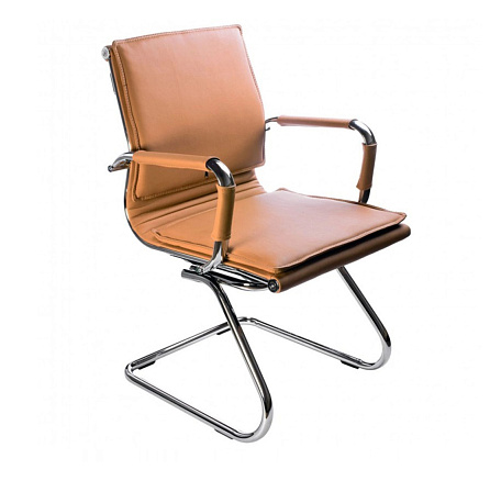 CH-993-Low-V Кресло экокожа, полозья обивка светло-коричневый camel, каркас хром, ID664075
