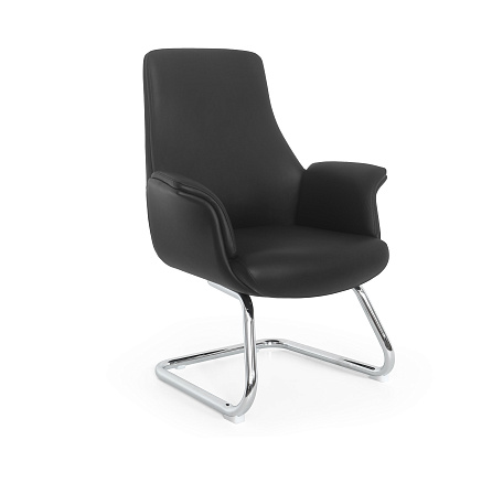 MB-613BS Кресло кожа/экокожа, полозья хром, обивка черный К08/ PU019