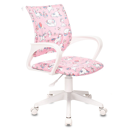 BUROKIDS 1 W Кресло ткань, крестовина пластик обивка розовый единороги, каркас белый, ID1687095