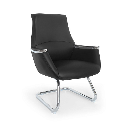 MB-638BS Кресло кожа/экокожа, полозья хром, обивка черный К08/PU019