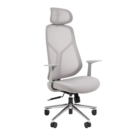 CH588 Chairman с подголовником Кресло сетка/ткань серый, серый пластик, крестовина хром, 07164773