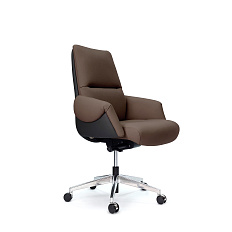 AR-C107A-М Кресло кожа+экокожа,крест.полированный алюминий темно-коричневый/черный PW6812/K61-5