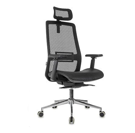 МС-912-H Кресло сетка черный с подголов., каркас хром, ID 2096875