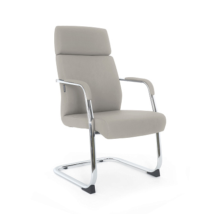 LF0-PYB15-3 Кресло экокожа, полозья хром обивка серо-бежевый TN-04