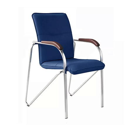 SAMBA Стул иск. кожа  хром синий V-15  темный орех 1.031