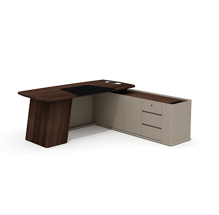 AS-20.1R Стол руководителя с опорной тумбой 200х196х76 Астон / Aston дуб Верде/серый кварц/мокко