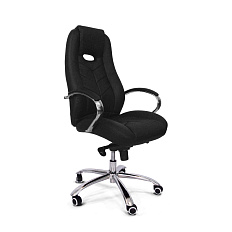 RT-331-1 Кресло кожа, крестовина хром мультиблок обивка черный LEATHER КОЖА