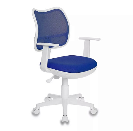 CH-W797 Кресло сетка/ткань, пластик обивка синий TW-10, каркас белый,  ID664131